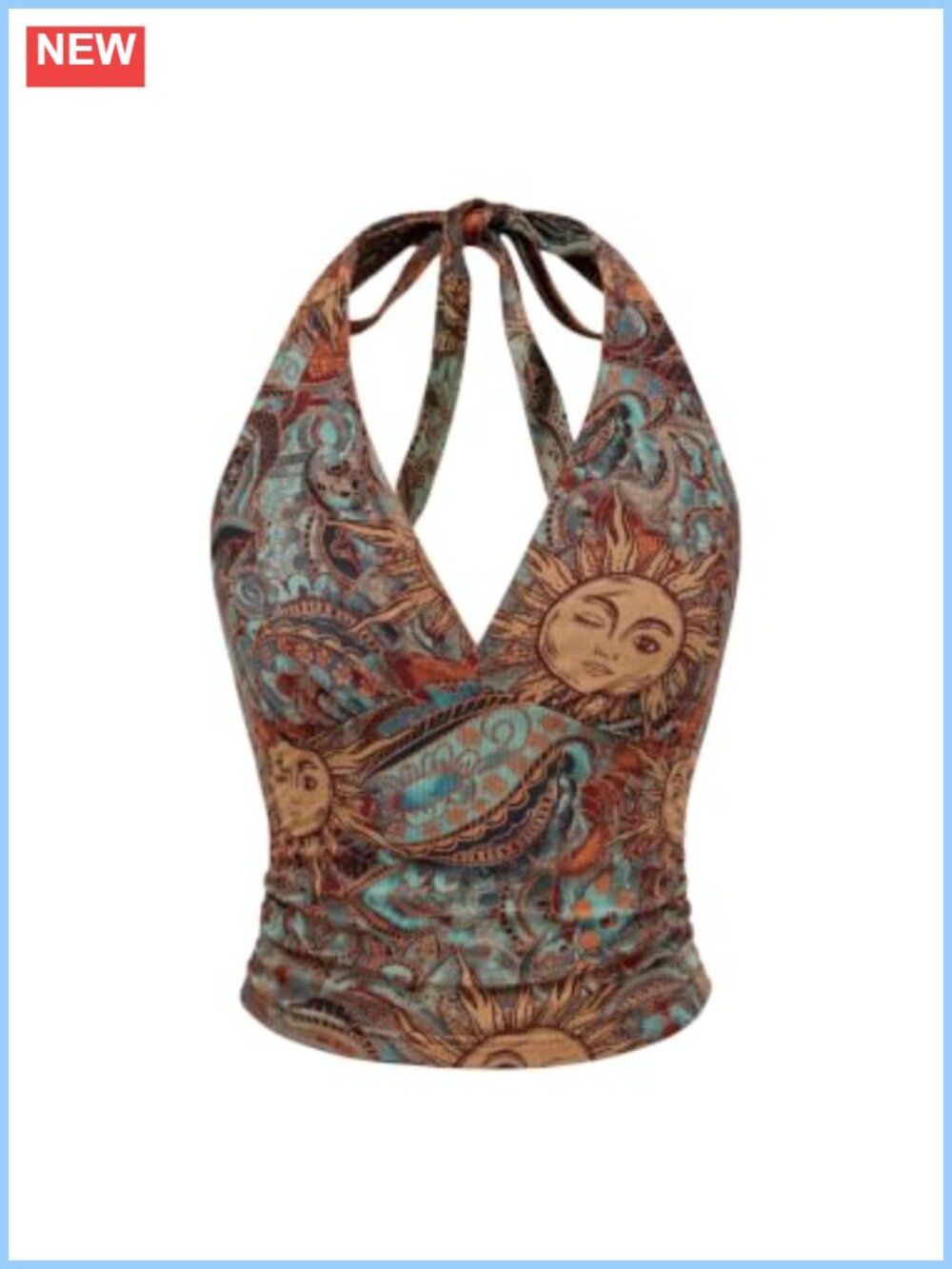 Milumia Boho V Neck Halter Crop Top Paisley Tie Knot Open Back Slim Fit
